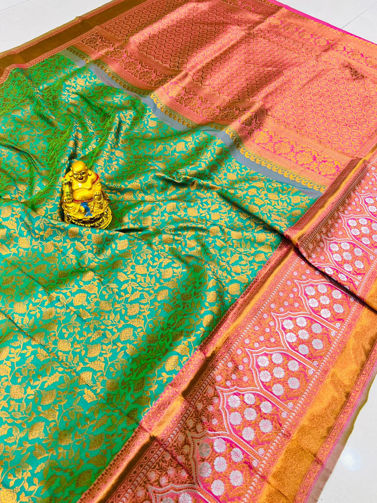 Designer Sea Green Kanjivaram Silk Saree With Murmurous Blouse Piece Policona-Kanjivaram Silk