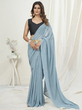 Load image into Gallery viewer, Powder Blue Ready to Wear One Minute Saree In Satin Silk ClothsVilla