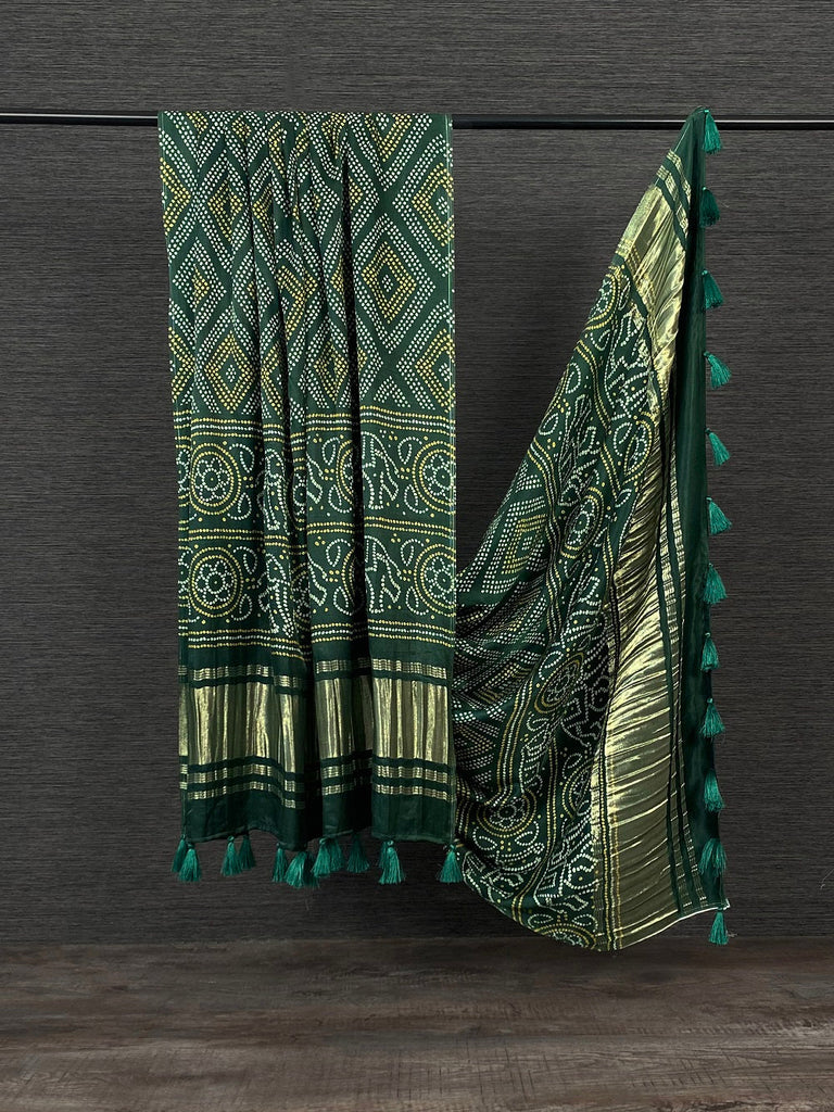 Green Color Digital Bandhej Printed Pure Gaji Silk Dupatta Clothsvilla
