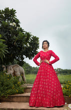 Load image into Gallery viewer, Rani-Pink Foilage Print Georgette Designer Gown Semi Stitched ClothsVilla