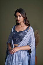 Load image into Gallery viewer, Ready to Wear Navy Chinon Embroidered Koti Style Palazzo Collection ClothsVilla.com