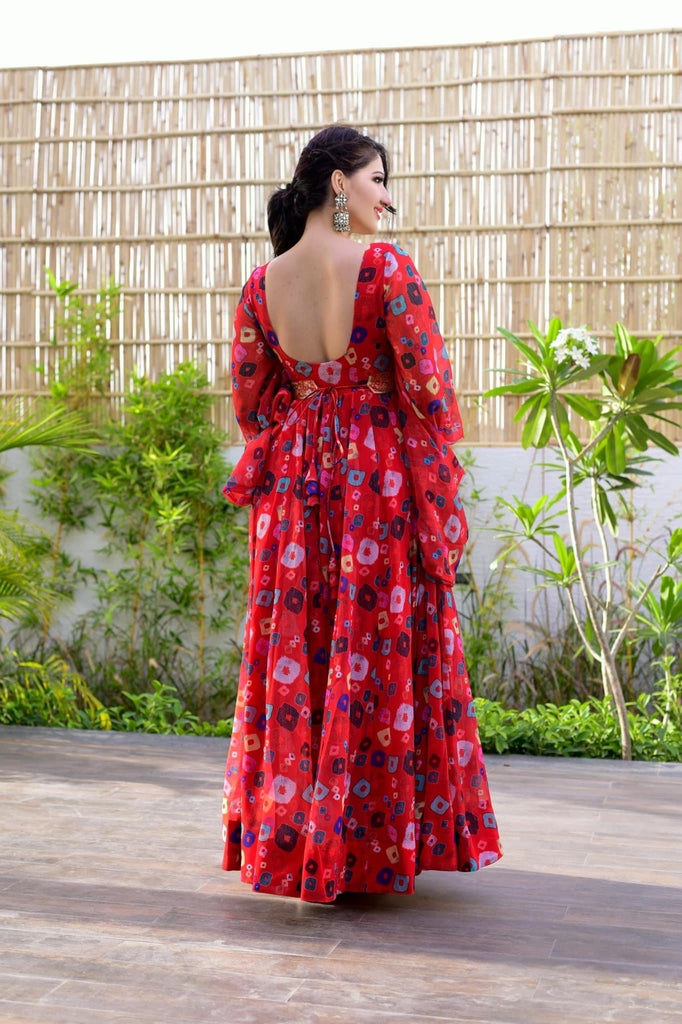 Red Color Trendy Georgette Floral Print Women's Gown ClothsVilla