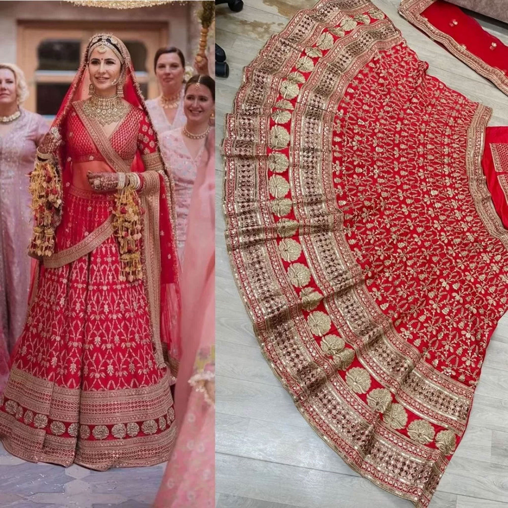Red Designer Bollywood Lehenga Choli in Silk with Embroidery Sequence work for Wedding and Engagement ClothsVilla