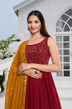 Load image into Gallery viewer, Red Georgette Embroidered Work Kurta Palazzo Dupatta Set ClothsVilla.com