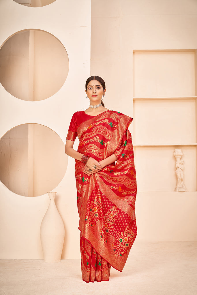 Red Color Wedding Wear Designer Art Silk Fabric Weaving Work Saree ClothsVilla