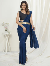 Load image into Gallery viewer, Royal Blue Ready to Wear One Minute Saree In Satin Silk ClothsVilla