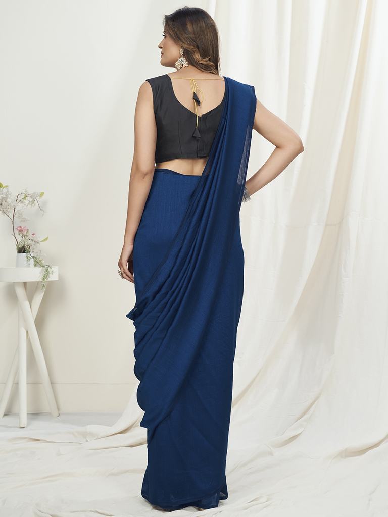 Royal Blue Ready to Wear One Minute Saree In Satin Silk ClothsVilla