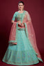 Stunning Cyan Color Georgette Lehenga With Zarkan Embellishments for Wedding Clothsvilla