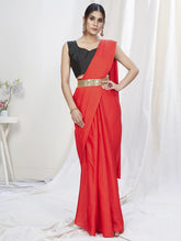 Load image into Gallery viewer, Scarlet Red Ready to Wear One Minute Lycra Saree ClothsVilla