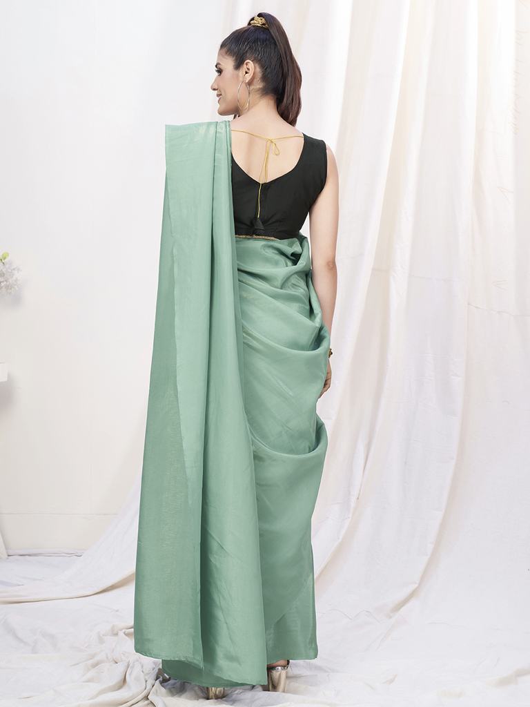 Sea Green Pre-Stitched Blended Silk Saree ClothsVilla