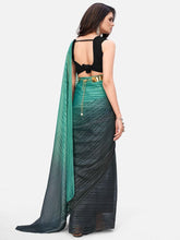 Load image into Gallery viewer, Sensational Teal Striped  Ready to Wear Saree ClothsVilla
