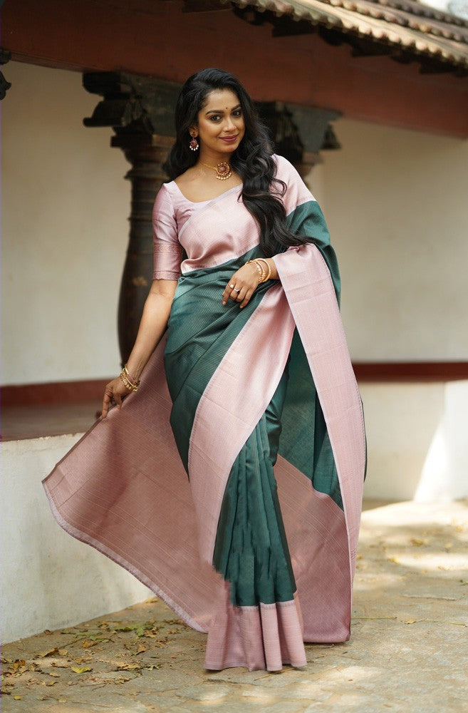 Glorious Dark Green Soft Silk Saree With Gorgeous Blouse Piece Shriji