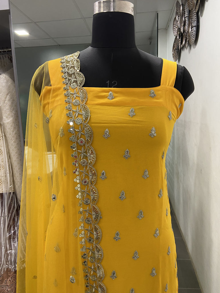 Sleeveless Sequins Work Yellow Palazzo Suit Set Clothsvilla