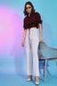 Stylish Maroon Viscose Rayon Self Design Collar Pattern Top ClothsVilla.com