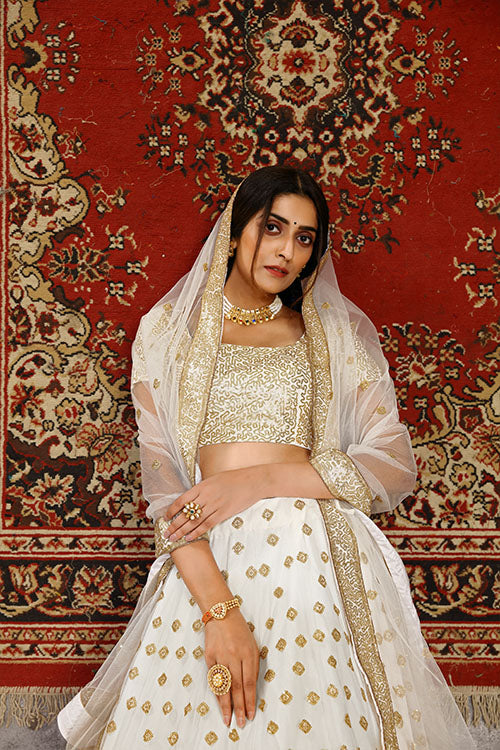 Traditional Indian Bridal Style Net Embroidered Lehenga Choli ClothsVilla.com