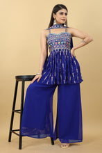 Load image into Gallery viewer, Trendy Blue Color Thread Sequence Sharara Suit Clothsvilla
