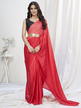 Load image into Gallery viewer, Two-Toned Red Lycra Based Saree ClothsVilla