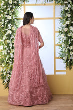 Load image into Gallery viewer, Unique Dusty Peach Colored Party Wear Embroidered Net Gown With Dupatta ClothsVilla