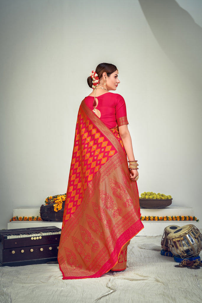 Weaving Work Puja Wear Designer Saree In Pink Color Art Silk Fabric ClothsVilla