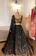 Load image into Gallery viewer, Black Colored Faux Georgette Embroidery Work Lehenga Choli ClothsVilla