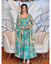 Load image into Gallery viewer, Sky Blue Floral Printed Anarkali Gown in Faux Georgette Clothsvilla