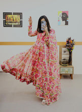 Load image into Gallery viewer, Red Anarkali Gown in Organza with Digital Floral Print Clothsvilla