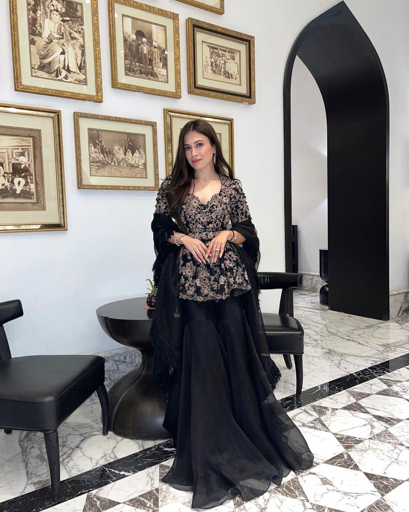 Black Sharara Suit in Organza Silk With Embroidery Work Clothsvilla