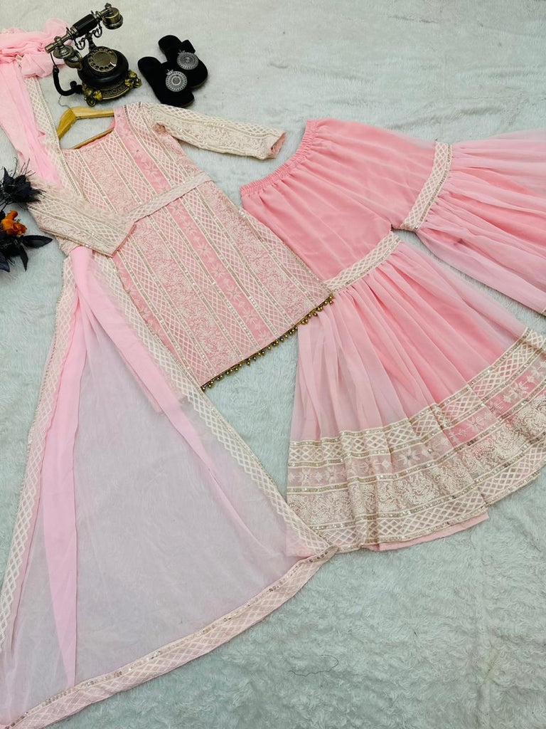 Light Pink Color Sequence Work Latest Sharara Suit