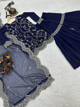 Load image into Gallery viewer, Glimmering Navy Blue Color Embroidery Work Sharara Suit