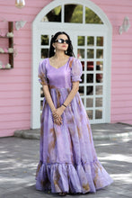Load image into Gallery viewer, Fancy Puff Sleeves Lavender Color Gown Clothsvilla