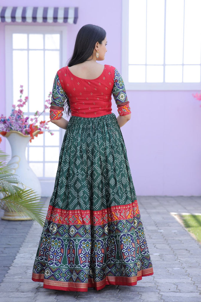 Classy Foil Print Work Green Color Gown Clothsvilla