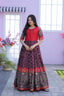 Classy Foil Print Work Wine Color Gown Clothsvilla