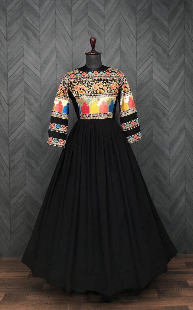 Lovely Multi Embroidery Work Full Sleeves Gown