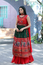 Load image into Gallery viewer, Designer Hand Mirror Work Red With Green Sharara Suit Clothsvilla