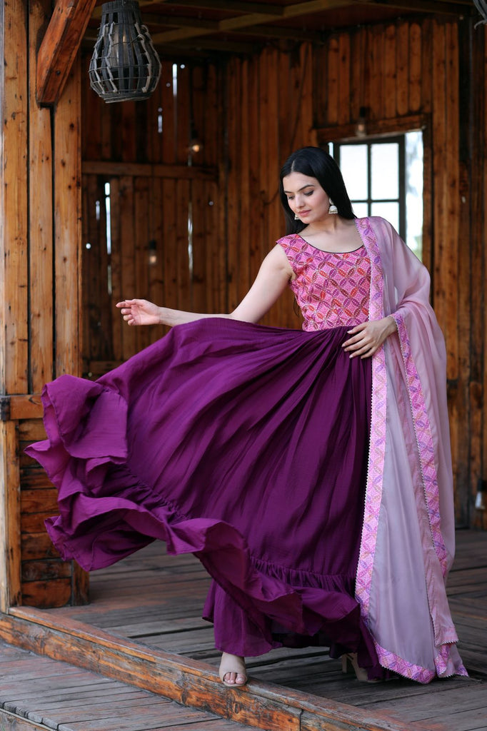 Fashionable Work Wine Gown With Dupatta Clothsvilla