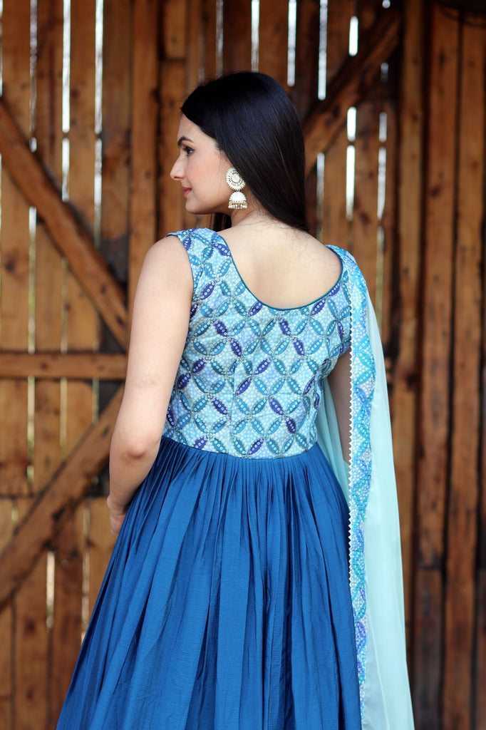 Fashionable Work Blue Gown With Dupatta Clothsvilla