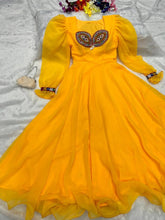 Load image into Gallery viewer, Fairy Look Mirror Work Yellow Color Anarkali Gown