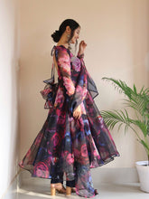 Load image into Gallery viewer, Stylish Pattern Multi Color Organza Navy Blue Anarkali Suit