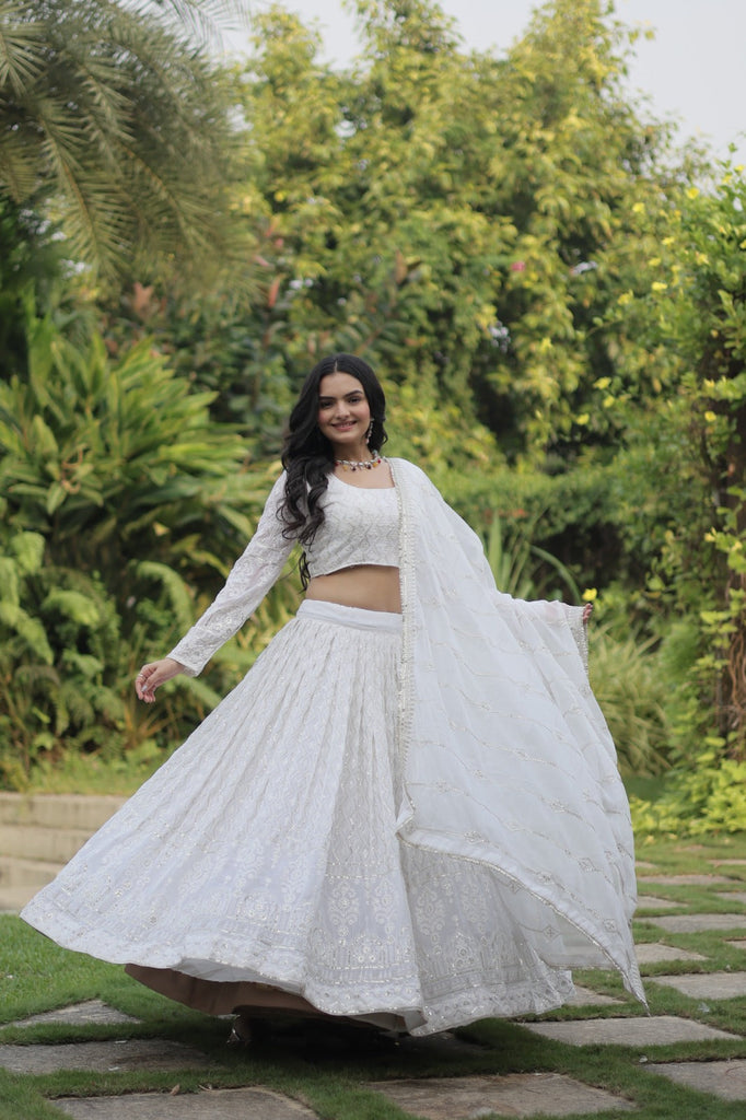 Marriage Special Embroidered Work White Color Lehenga Choli