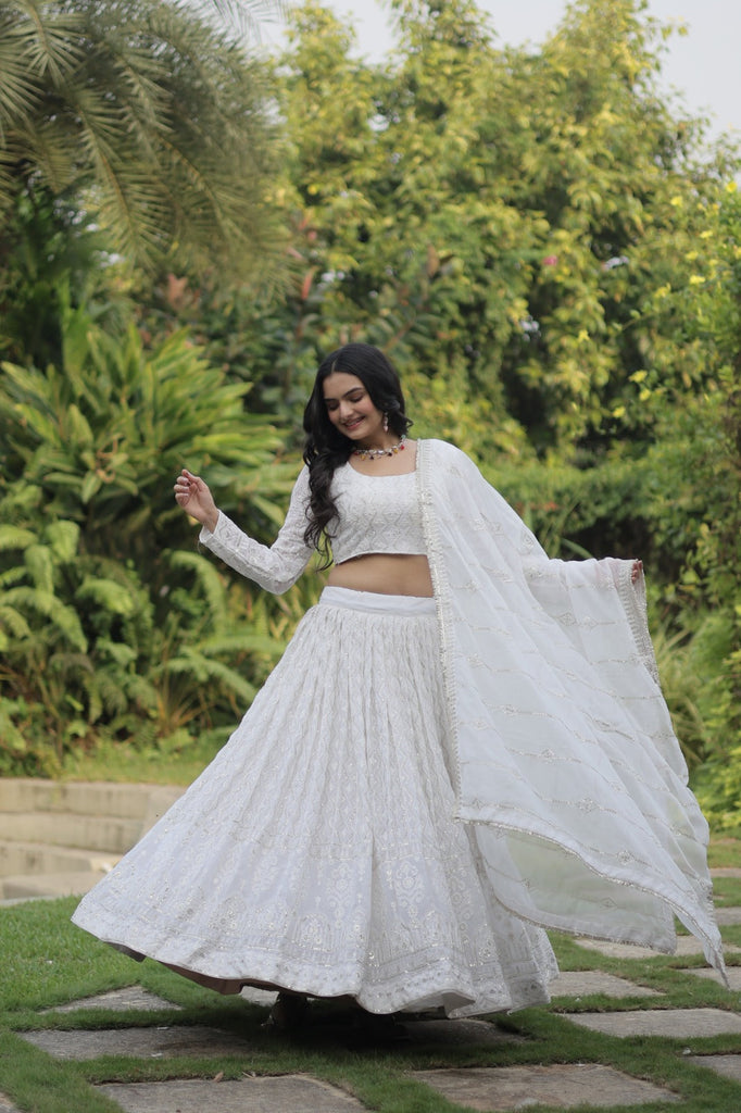 Marriage Special Embroidered Work White Color Lehenga Choli