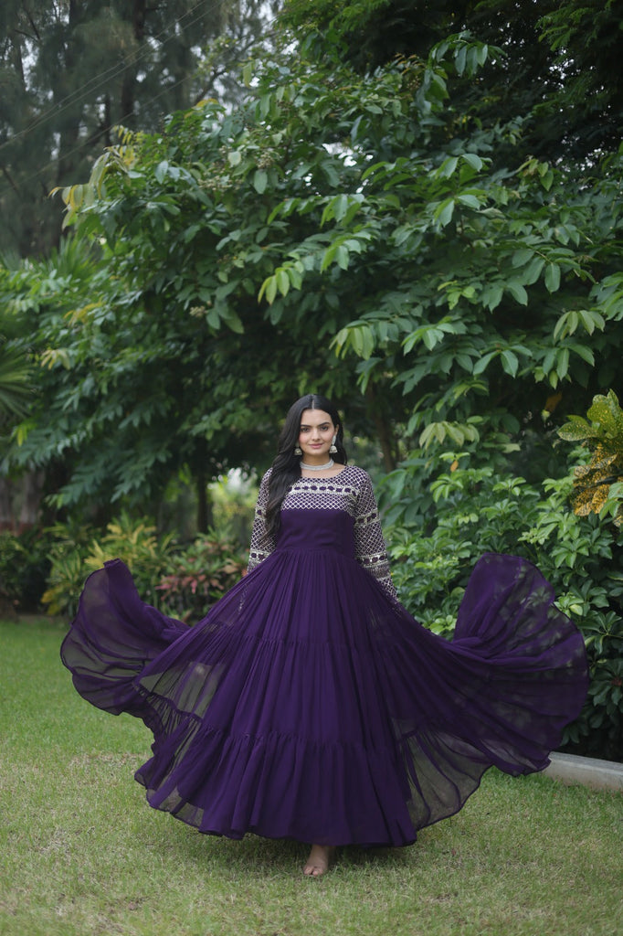 Fantastic Purple Green Color Zari Work Gown Clothsvilla