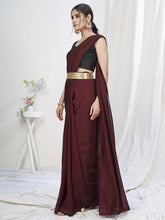 Load image into Gallery viewer, Wine Ready to Wear One Minute Lycra Saree ClothsVilla