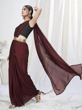 Load image into Gallery viewer, Wine Ready to Wear One Minute Lycra Saree ClothsVilla