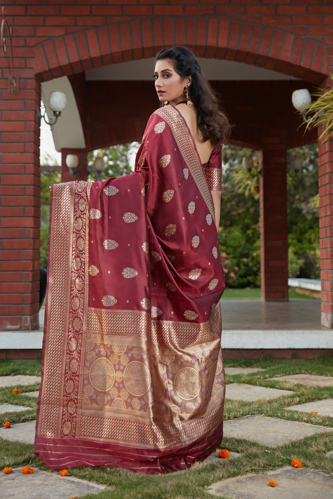 Wine Weaving Banarasi Silk Festival Wear Saree ClothsVilla