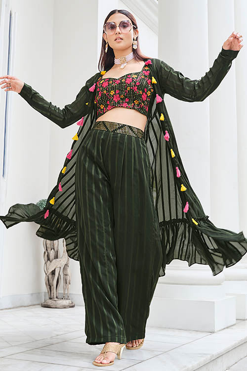 Wonderful Olive Color Silk Readymade Palazzo with Koti Style Collection ClothsVilla.com