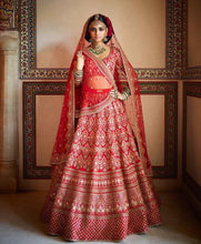 Load image into Gallery viewer, Breathtaking Red Colored Bridal wear Embroidered Lehenga Choli ClothsVilla