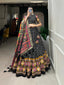 Black Color Bandhej And Patola Print With Foil Work Tussar Silk Lehnga Choli Clothsvilla