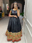 Black Color Foil Printed Dola Silk Gown Clothsvilla
