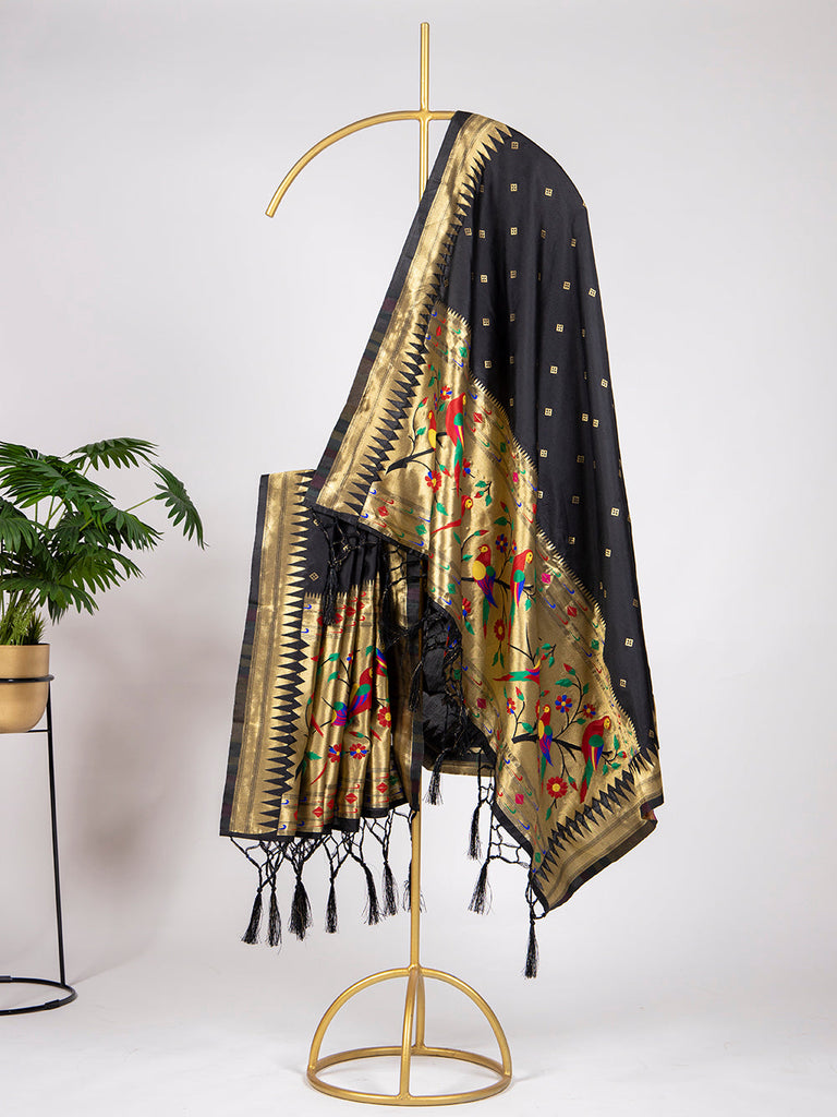 Black Color Zari Weaving Work Jacquard Paithani Dupatta Clothsvilla