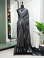 Black Color Printed With Zari Border Dola Silk Saree Clothsvilla